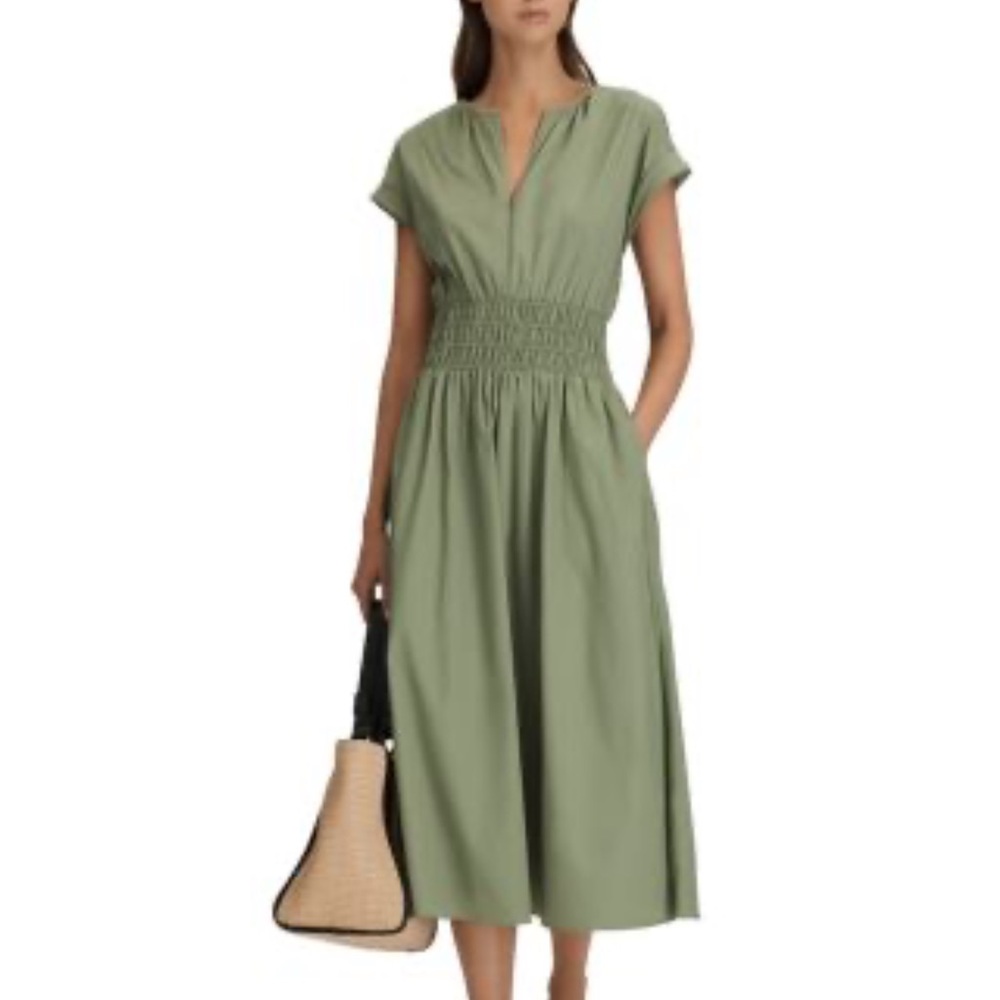 Reiss Lena cotton ruched waist midi dress
